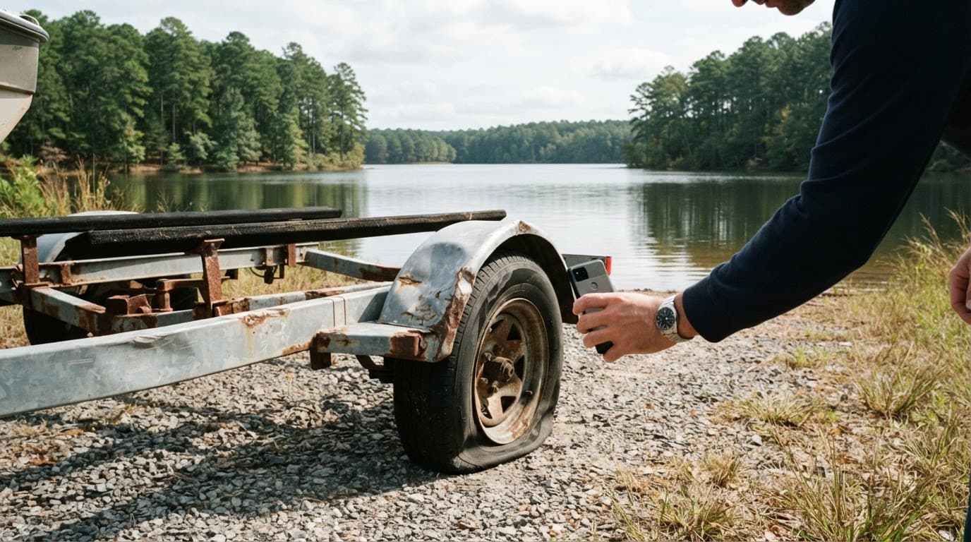Boat trailer insurance claim example in Columbia SC with damaged trailer after transport incident
